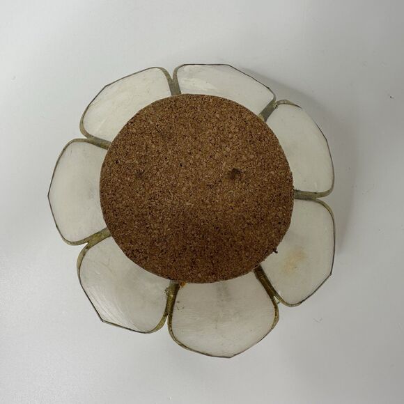 Capiz Shell Lotus Tealight Candle Holder Cork Bottom Brass Trim Delicate - Picture 2 of 14